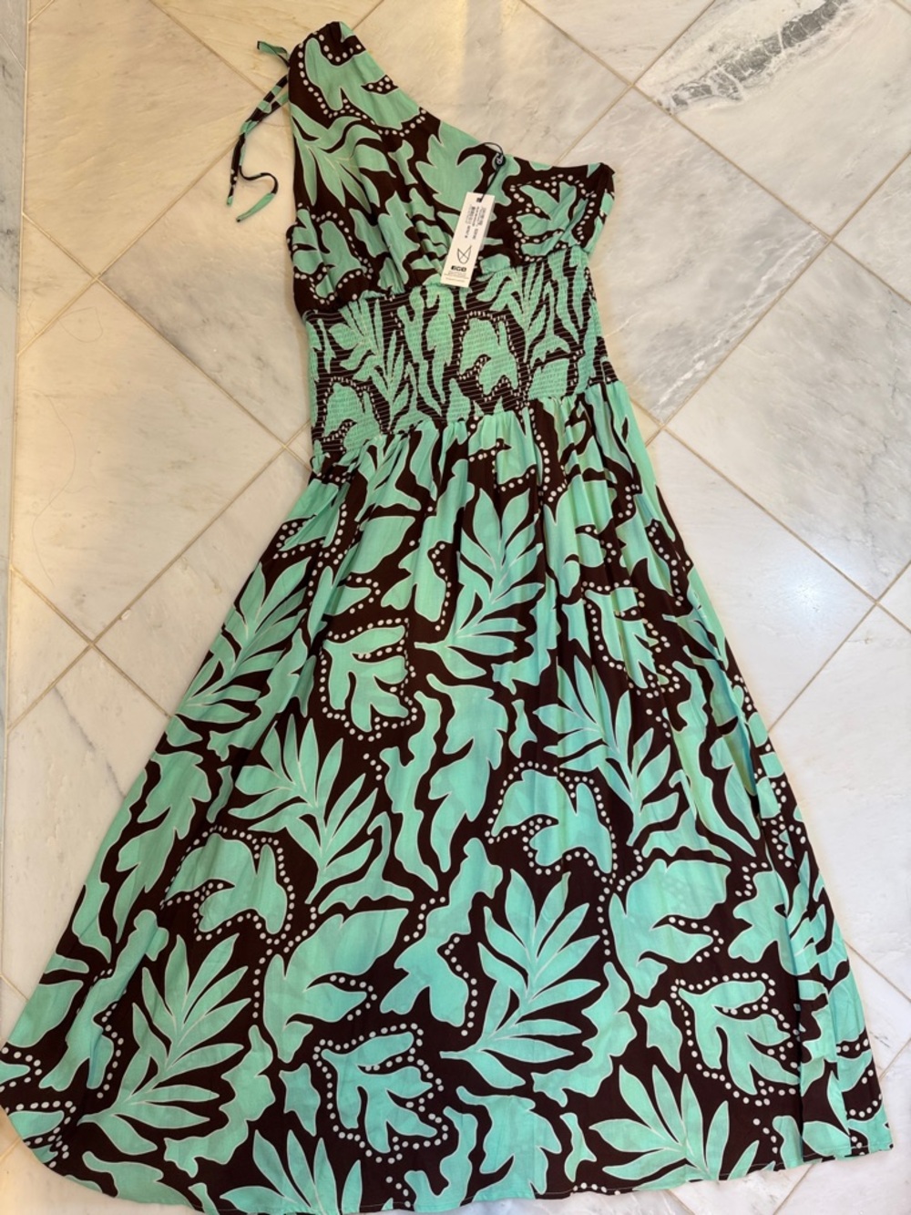 MINKPINK Mint and Black One-Shoulder Floral Maxi Dress